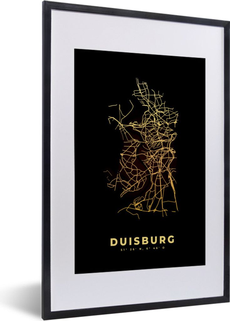 MuchoWow® Gerahmtes Poster Duisburg - Karte - Gold - Produktbild 
