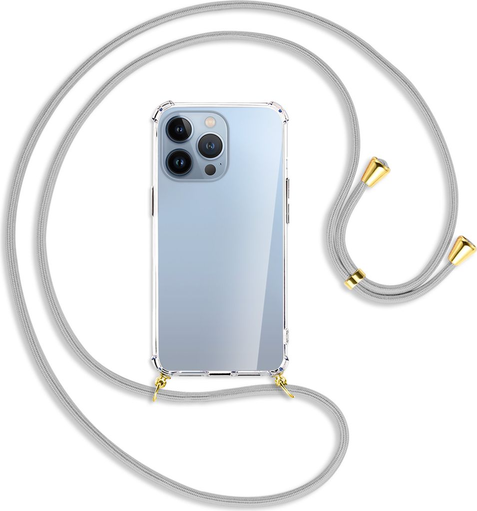 Handykette Backcover-Schutzhülle mit Band (Metall goldfarben) für Apple iPhone 13 Pro Max - silbergrau