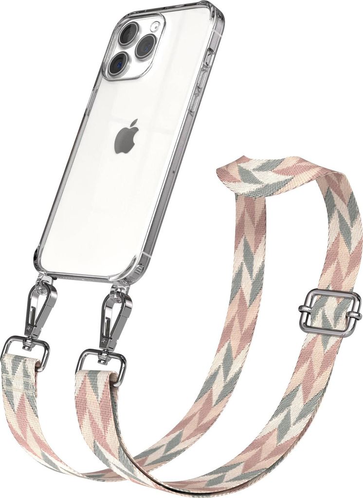 EAZY CASE Handykette - Verstellbarer Trageriemen kompatibel mit Apple iPhone 15 Pro Max, Handykordel mit transparenter Silikon-Hülle, Karabiner Si...