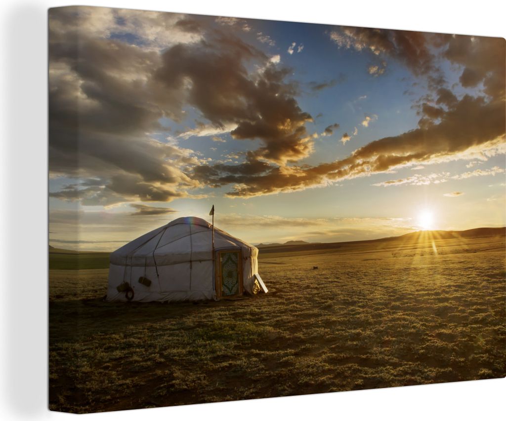 OneMillionCanvasses - Leinwandbilder - 140x90 cm, Sonnenaufgang in der Mongolei, Wandbilder Kunstdruck Wanddekoration - Foto auf Leinwand - Gemä...