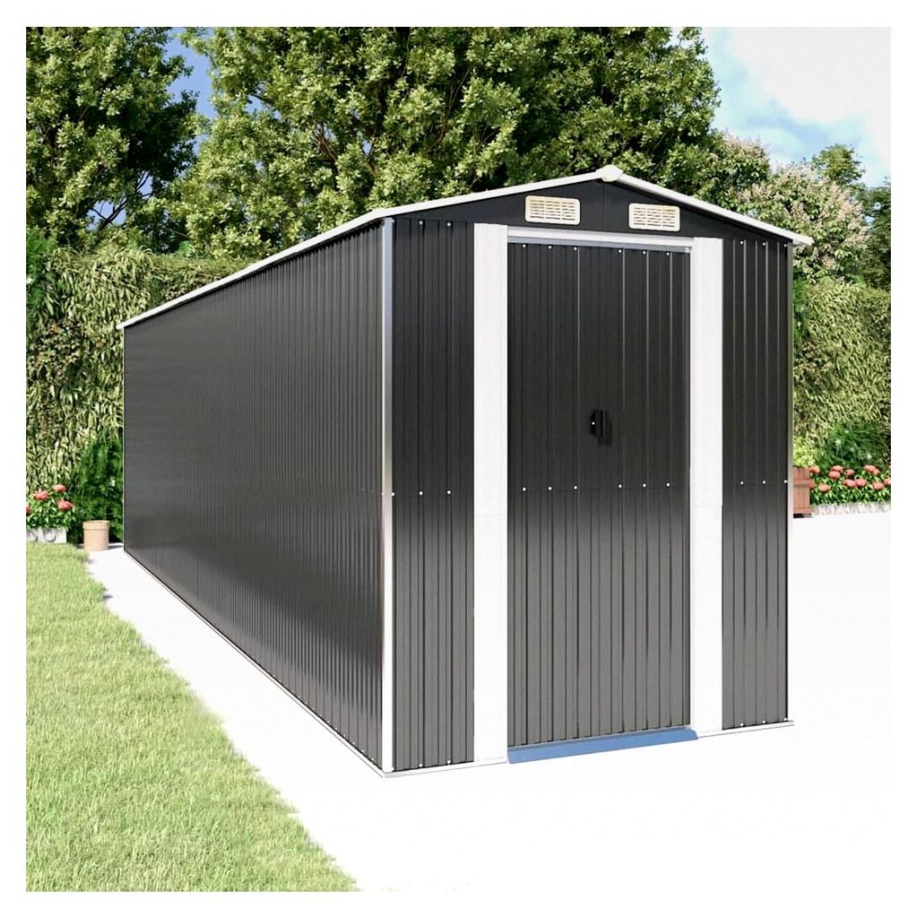 Geräteschuppen Anthrazit 192x689x223 cm aus verzinktem Stahl, wetterfestes Gerätehaus für Rasenmäher, Möbel und Campingzubehör