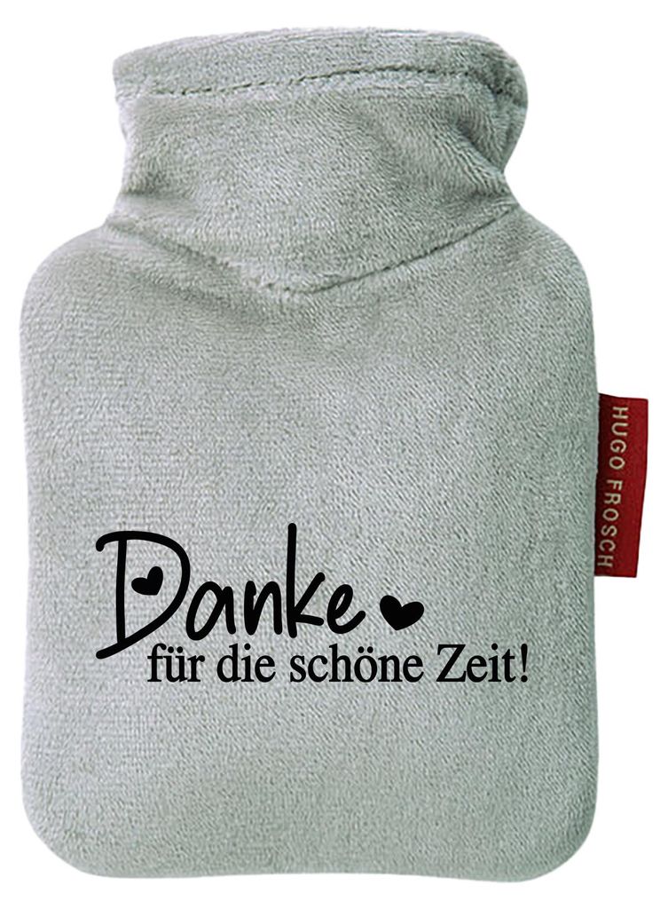 Huuraa Mini-Wärmflasche Danke für die schöne Zeit Herzen 0,2 Liter Grey Mini Veloursbezug Taschenwärmer Geschenkidee
