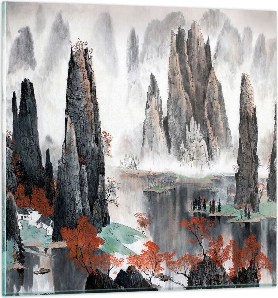 Bilder auf glas - Berge Märchen Nebel - 70x70cm - Glasbilder - Wandbilder - Kunstdruck - zum Aufhängen bereit - Wanddekoration aus Glas - Glas Bi...