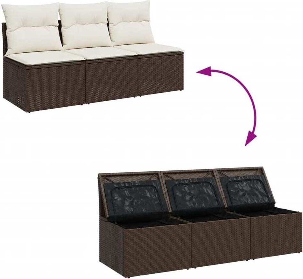 vidaXL Gartensofa mit Kissen 3-Sitzer Braun Poly Rattan Produktbild 4