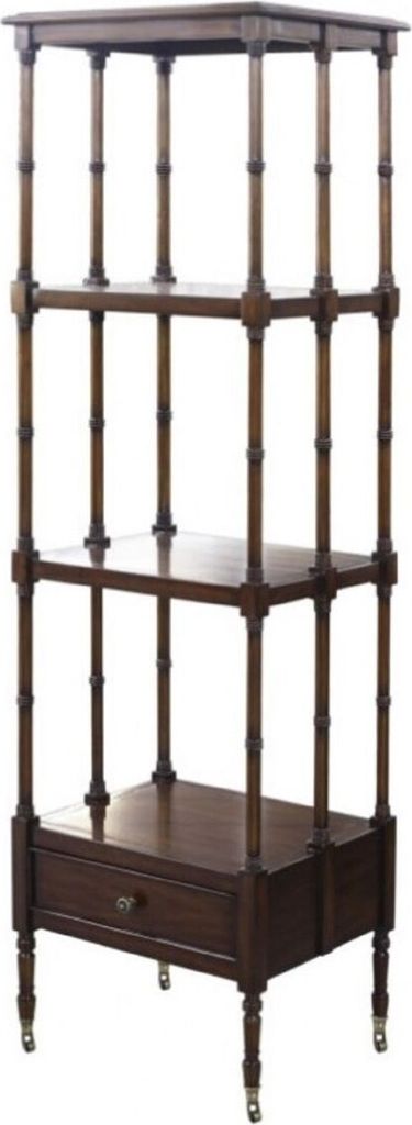Casa Padrino Luxus Wohnzimmerschrank / Regalschrank mit Schublade Dunkelbraun 44 x 36 x H. 163 cm - Luxus Wohnzimmermöbel