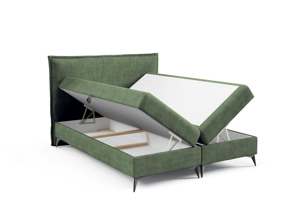 Boxspringbett 140x200 K16 SLIM mit Bettkasten, Samt Element 17, Bonellfederkern H3, Massivholz, gepolstertes Kopfteil, LieferungWohnung