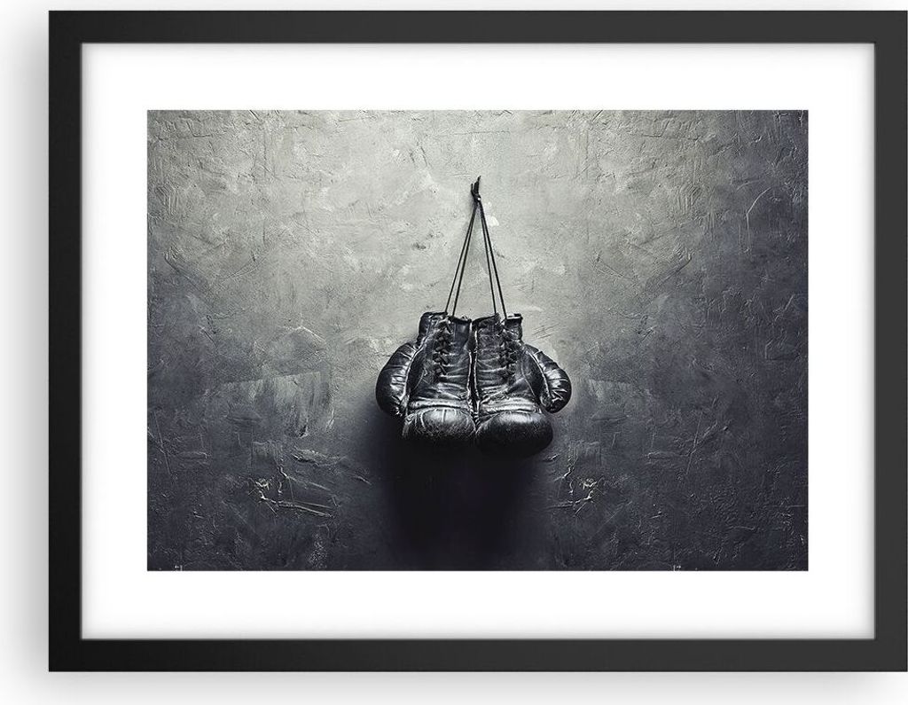 Gerahmtes Poster - Schwarzer Rahmen - Box Handschuhe Symbol - 40x30 cm - Wand Bild - Wanddeko - Wandbilder - Kunstposter - Wandposter - Bilderrahme...