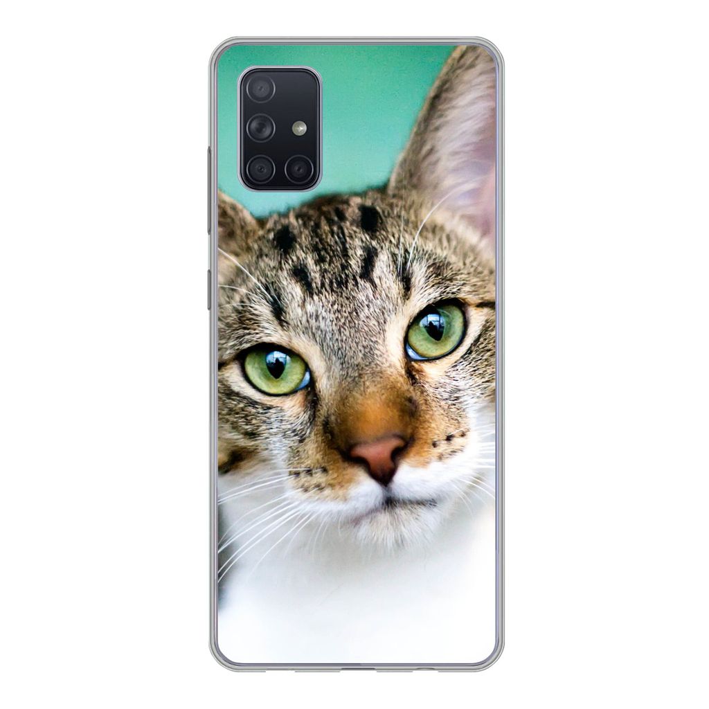 MuchoWow Handyhülle Schutzhülle Hülle für Samsung Galaxy A71 Katze - Porträt - Augen Silikon Softcase Handy Hülle - Kartenbesitzer