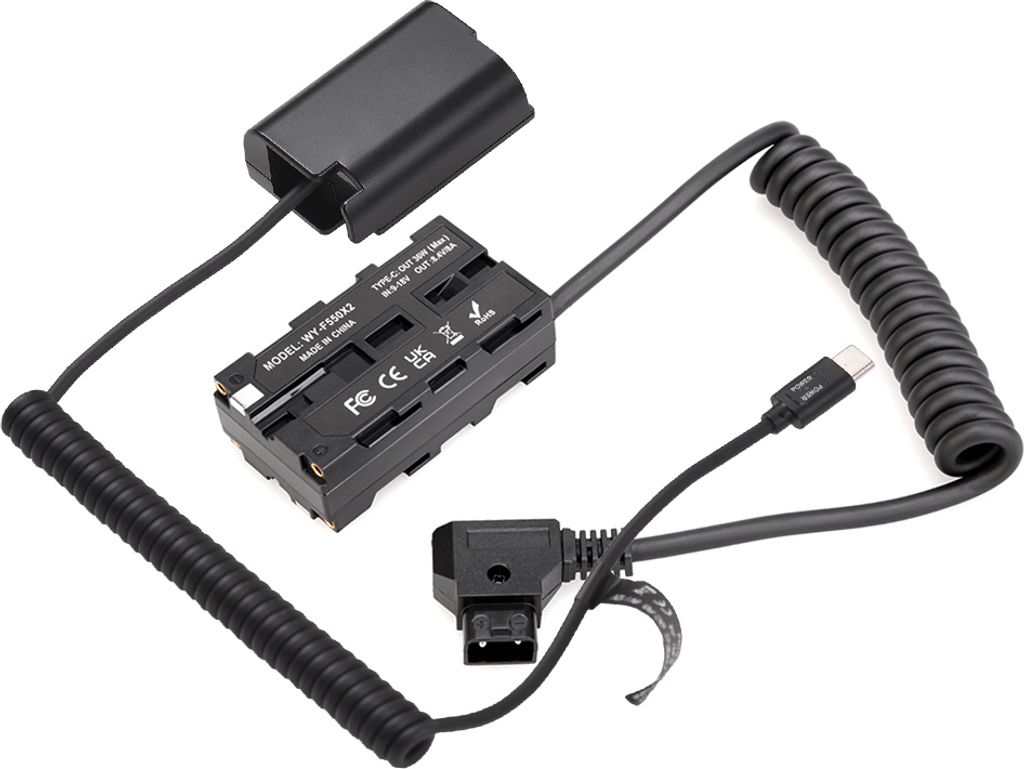 D-Tap auf doppelseitige NP-F550 Dummy-Batterie + Typ-C auf DMW-DCC17 Dummy-Batterie Spiralkabel DC-Koppler-Zubehoer fuer Panasonic DC-S5 S5K GH5M2 ...