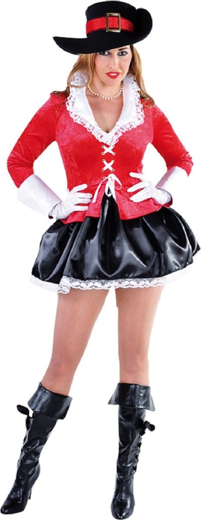 M212117-XS-A rot-schwarz Damen Musketier Kostüm-Kleid Gr.XS
