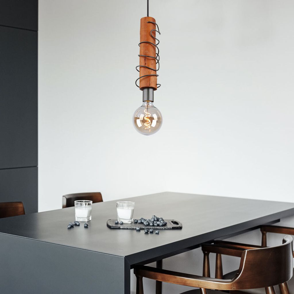 Hängeleuchte, Holz braun, schwarz, H 120 cm