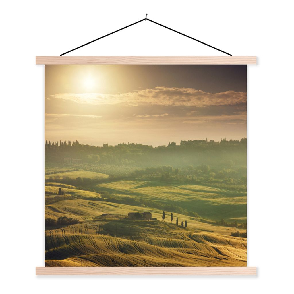 MuchoWow Textilposter Toskana - Landschaft - Sonne 40x40 cm mit holzfarbenen Rahmen - Posterleiste