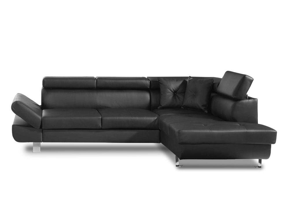 Best Möbel Lisbona, Ecksofa mit Schlaffunktion, aus PU, mit verstellbaren Kopfstützen, Rechts , Schwarz