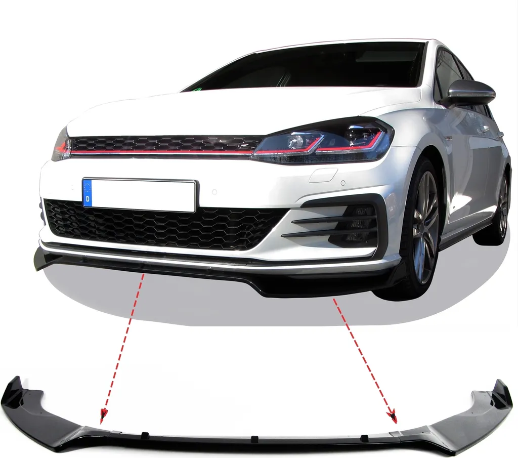 Spoiler avant lame de pare-chocs noir brillant 3 pièces pour VW Golf 7