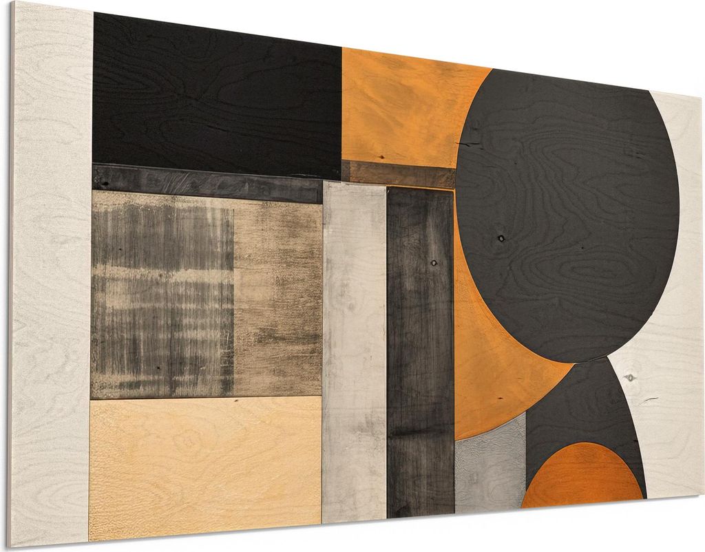DEQORI Holzbild 100x50 cm 'Kreise im System' Bild auf Holz Wandbild Kunstdruck nachhaltig