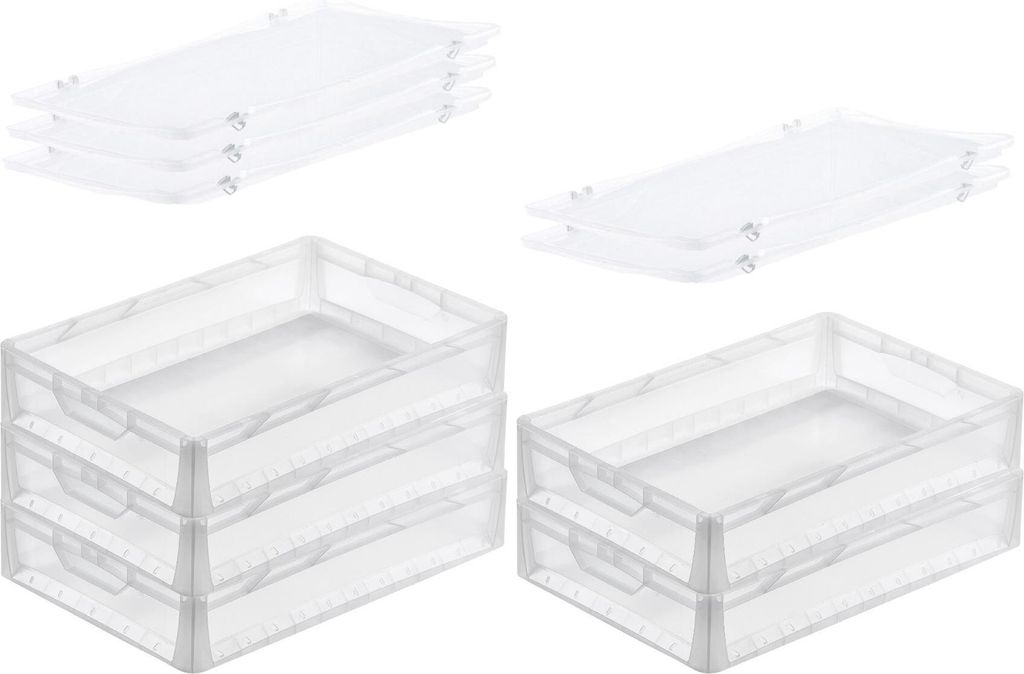 SuperSparSet 5x Transparenter Eurobehälter LightLine mit offenem Griff und Auflagedeckel | HxBxT 12x40x60cm | 24 Liter | Eurobox, Transportbox, Tr...