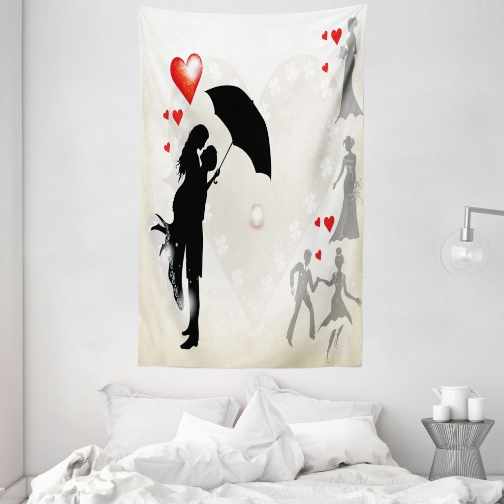 ABAKUHAUS Schwarz-Weiss Wandteppich und Tagesdecke, Paar Liebe Verhältnis aus Weiches Mikrofaser Stoff Waschbar ohne Verblassen Digitaldruck, 140 ...