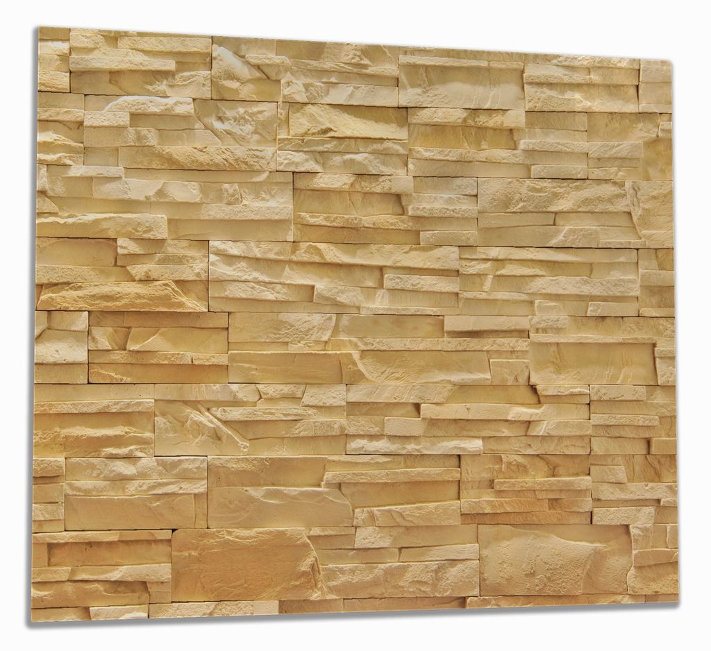 Wallario Herdabdeckplatte aus Glas, Größe 60 x 52 cm 1-teilig, Motiv Steinwand gelb-orange