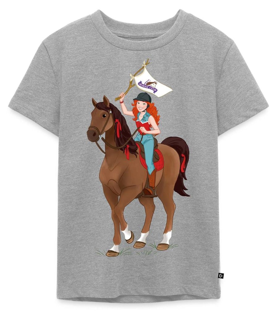 Spreadshirt Schleich Horse Club Hannah auf Pferd Cayenne Kinder Premium T-Shirt, 134/140 (8 Jahre), Grau meliert