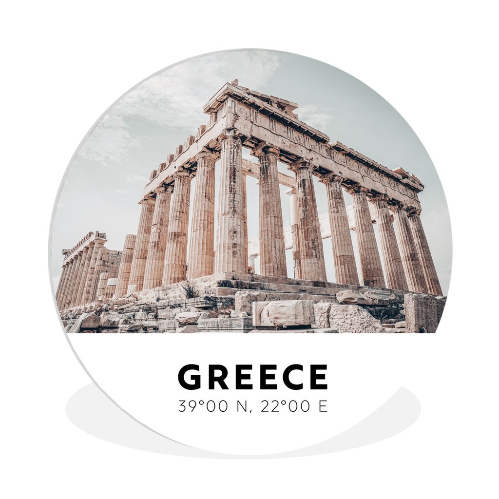 MuchoWow Rundes Wandbild - Runde Bilder Griechenland - Athen - Tempel Ø 90 cm Kreis Wanddekoration Kunststoff - Wandkreis - Wandschmuck - Wand-K...