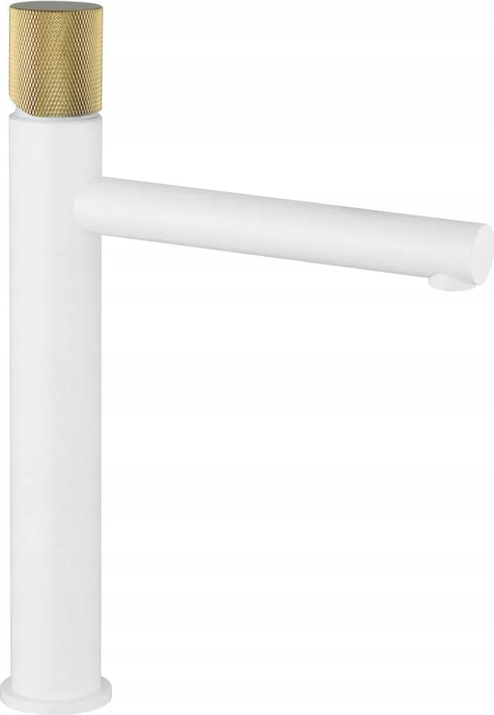Mexen Elba One Rubinetto Lavabo Alto Bianco e Oro 74111-25 | Bagno di Lusso