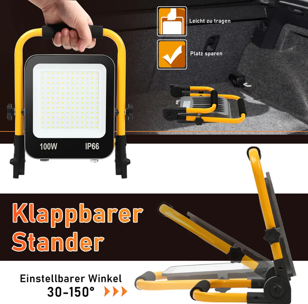 Faro da Cantiere LED 100W SWANEW: Proiettore con Treppiede Regolabile - 4