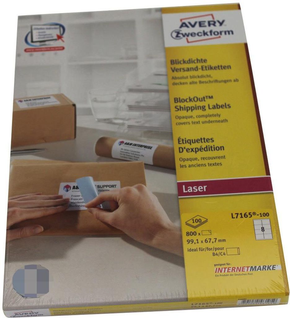 Avery Zweckform L7165-100 Versand-Etiketten, 99,1 x 67,7 mm, Geeignet für Deutsche Post INTERNETMARKE, 100 Blatt/800 Etiketten, weiß