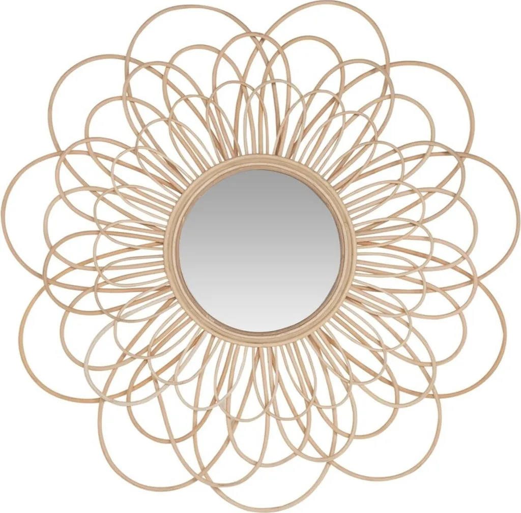Casa Padrino Miroir en Rotin Naturel Ø 85 cm - Miroir Mural Fleur Design