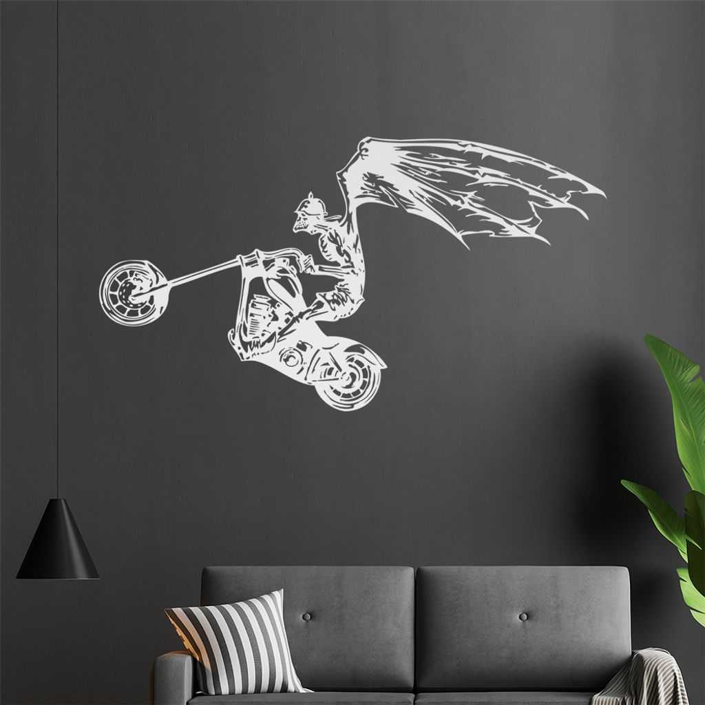 Höllen Engel Biker Wandtattoo in 6 Größen - Wandaufkleber Wall Sticker - Dekoration, Küche, Wohnzimmer, Schlafzimmer, Badezimmer