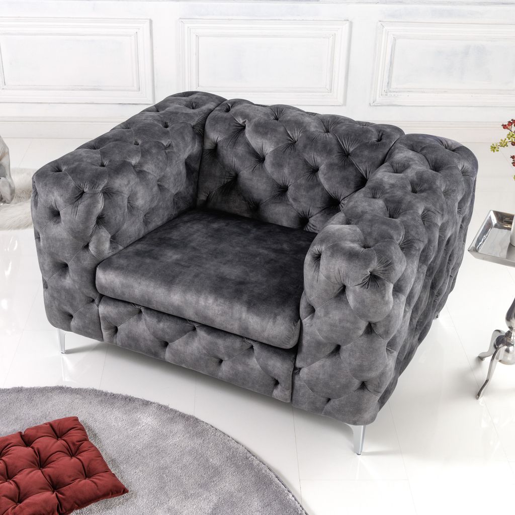 riess-ambiente Design Chesterfield Sessel MODERN BAROCK 120cm dunkelgrau Samt