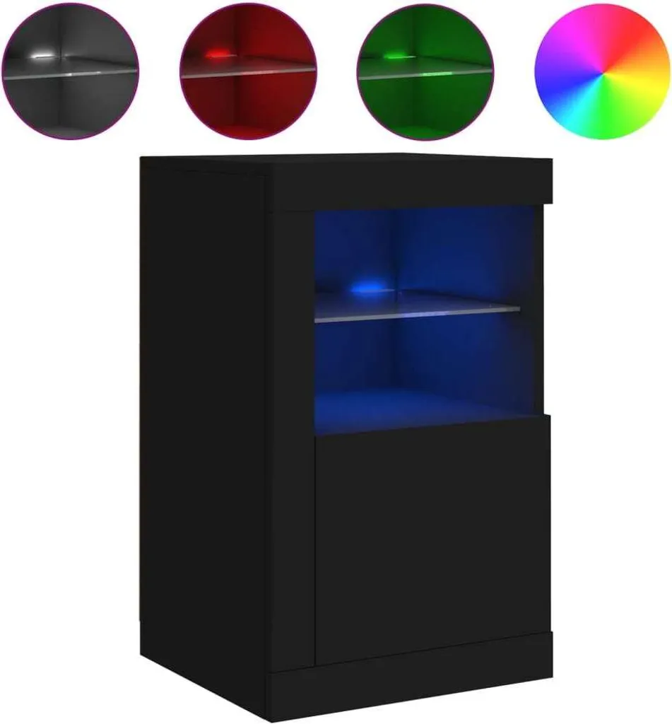 Armoire d'appoint avec lampes LED noir en bois d'ingénierie moderne