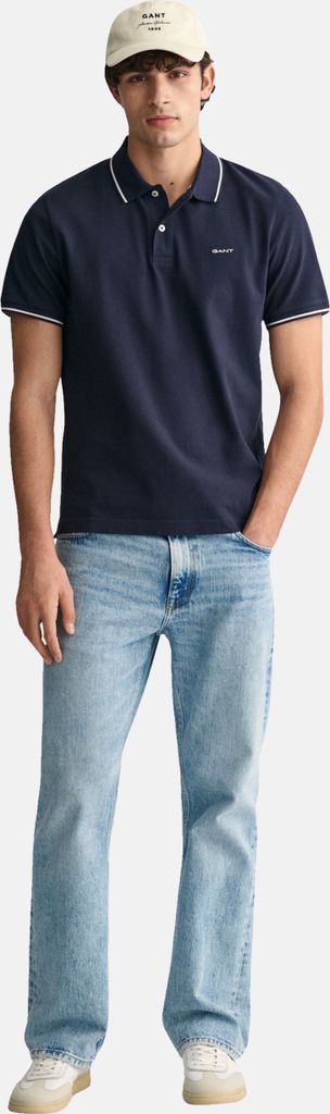 Gant Poloshirt Piqué dunkelblau Baumwolle Kurzarm