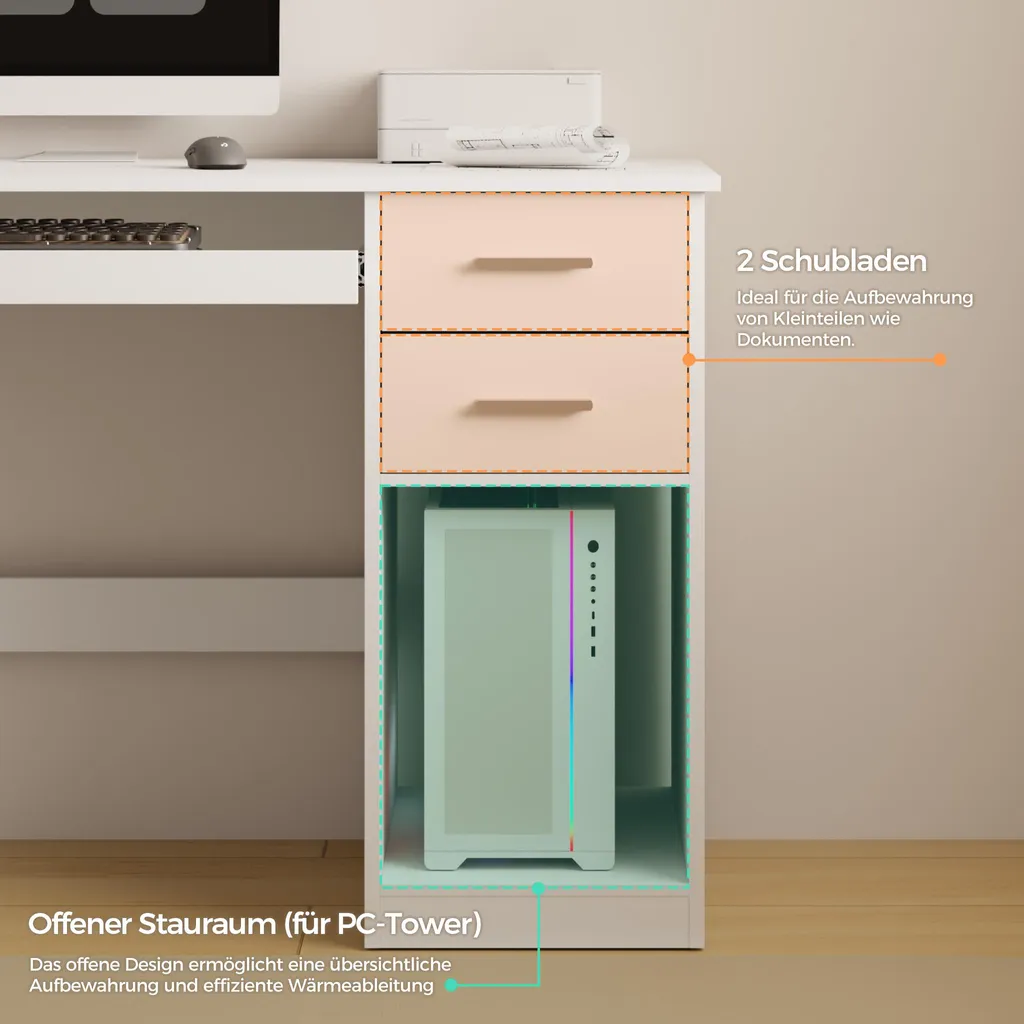 Bureau informatique blanc moderne avec rangements et tablette clavier - 6