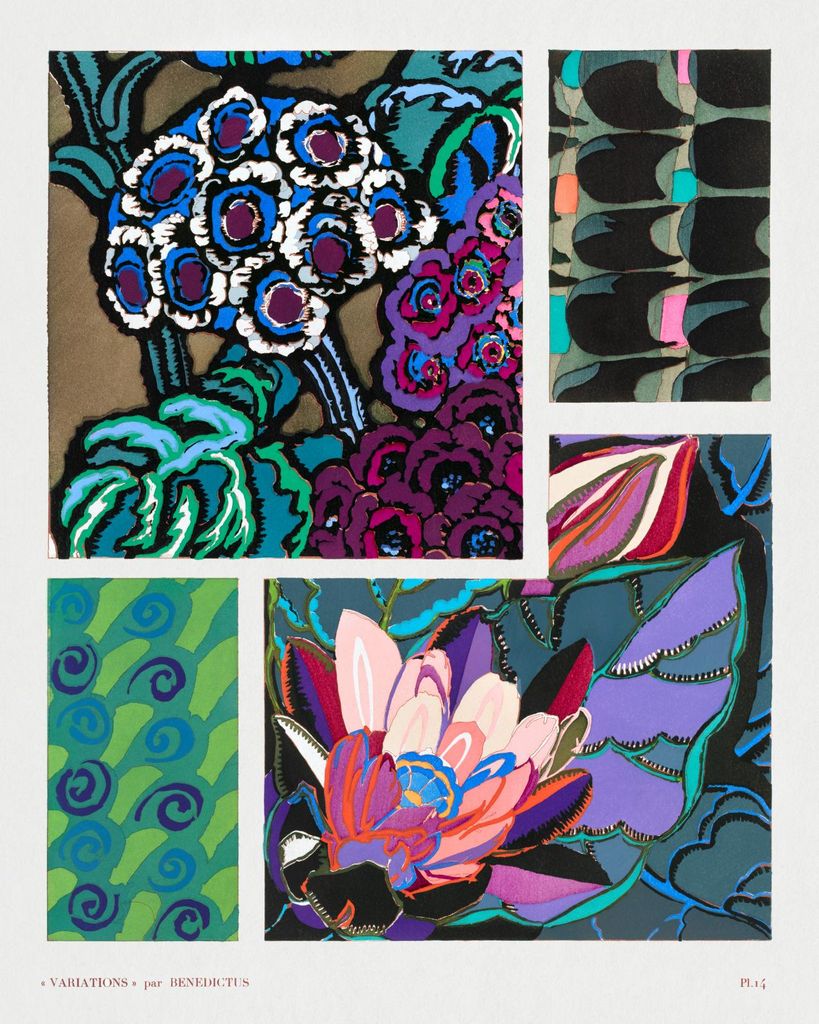 Plakat 40x50cm Blumen Art Deco v.14, Bénédictus Vintage für das Wohnzimmer