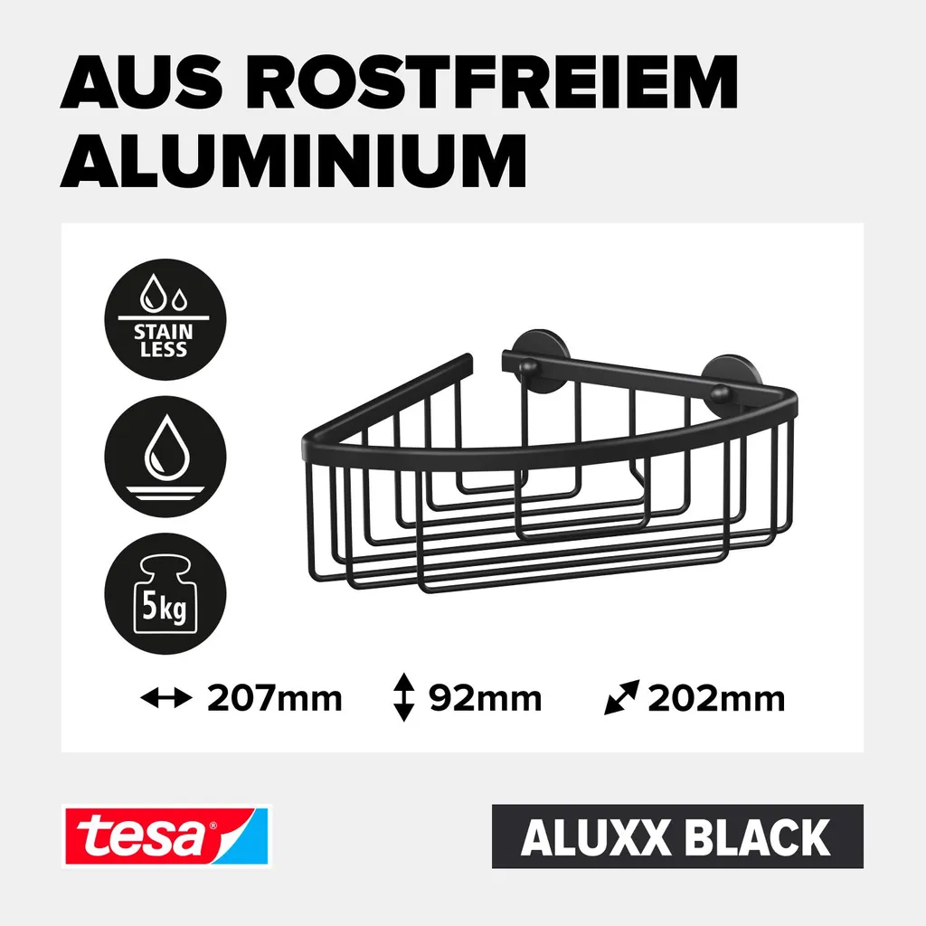Serviteur de douche tesa ALUXX noir mat avec technologie auto-adhésive - 4