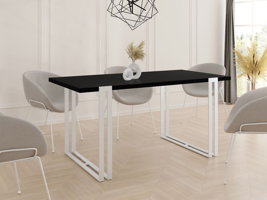 Ausziehbarer Esstisch - Großer Tisch im Loft-Stil mit Weiße Metallbeinen 140 bis 240 cm - Industrietisch für das Wohnzimmer - Spacesaver - Schwa...