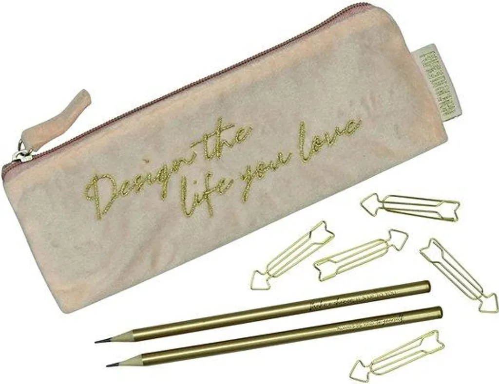 Trousse à crayons en velours avec 2 crayons et 5 trombones dorés - Lot 3