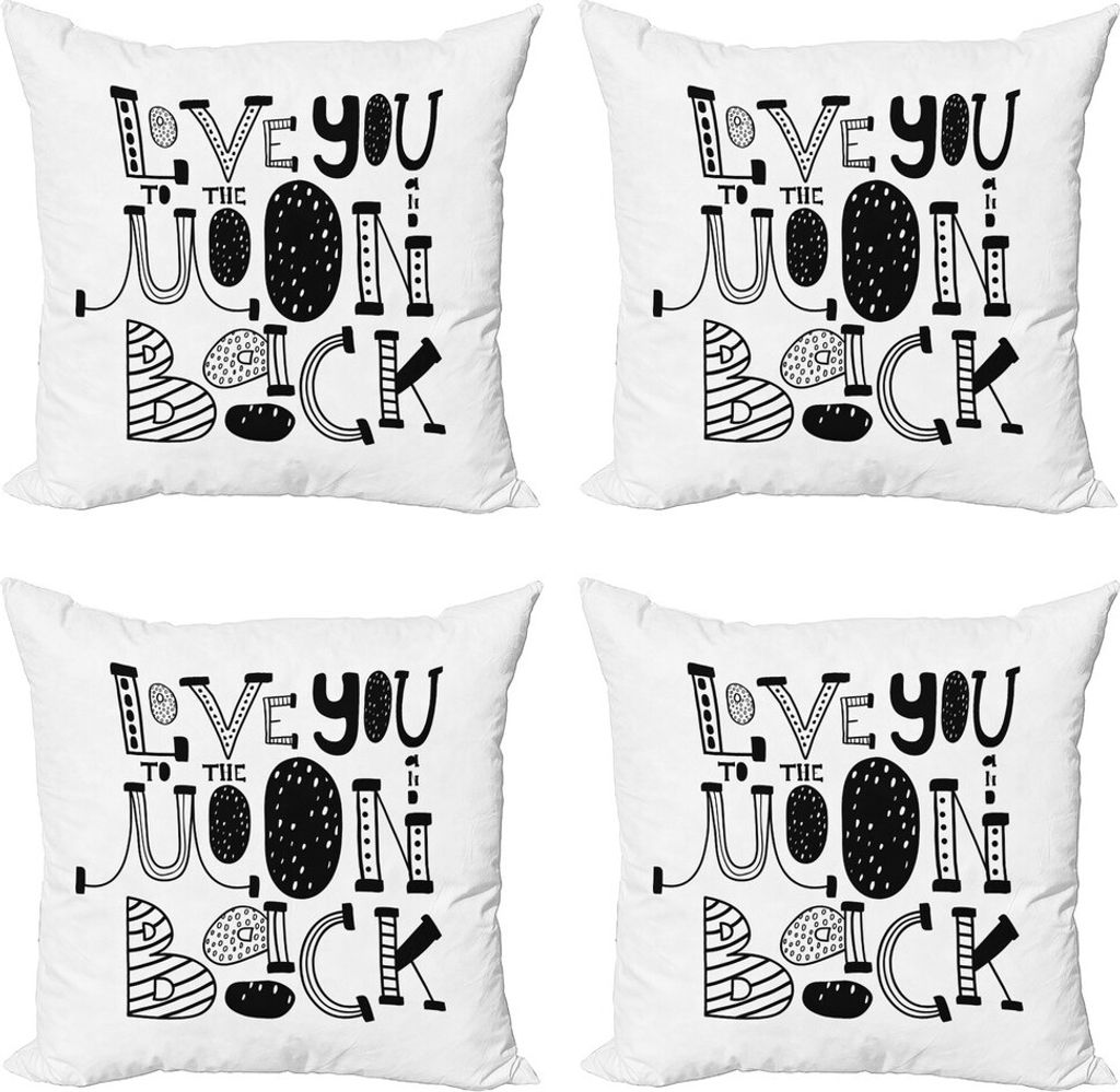 ABAKUHAUS Ich liebe dich Kissenbezug Set (4 Stück), Moderne Grafik-Liebe, Moderner Doppelseitiger Digitaldruck, 45 cm x 45 cm, Schwarz-Weiss