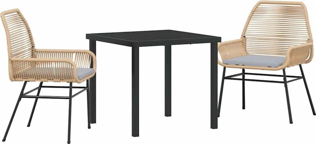 "SALE 2026" Garten Essgruppe - elegantes Design - Sitzgruppe/Tisch+ Stuhl - mit Kissen 3 pcs Braun Poly-Rattan - Terassenmöbel DEMöbel140381