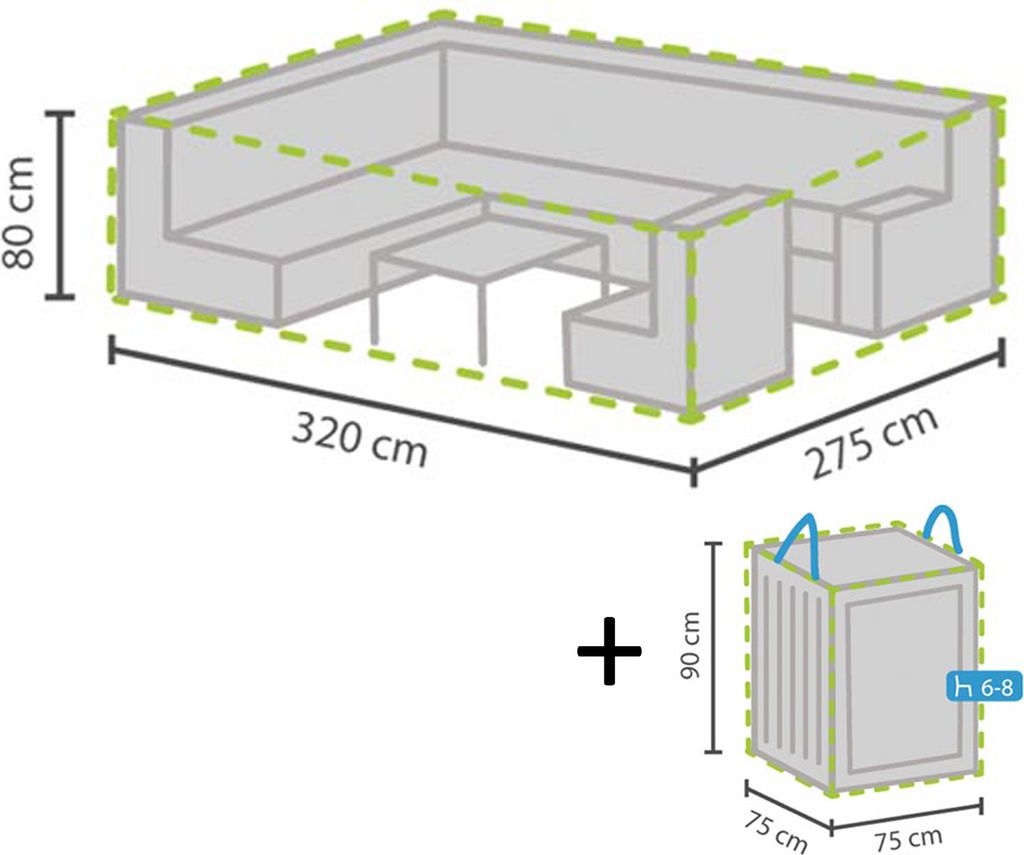 Schutzhüllen Set: Abdeckung 320x275cm für Loungemöbel + Hülle für 6-8 Auflagen