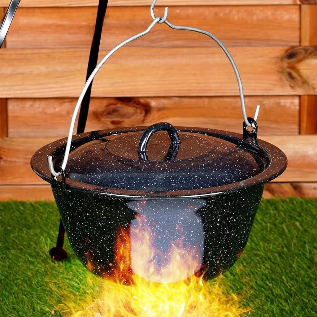 Cocotte émaillée robuste pour feu de camp - Récipient de cuisson 15L - 7