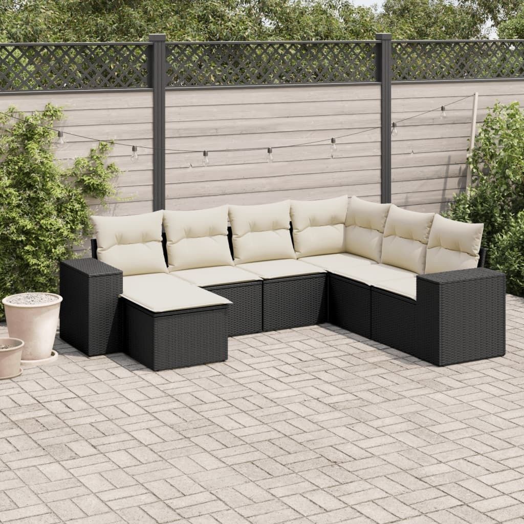 7-tlg. Garten-Sofagarnitur - mit Kissen Schwarz Poly Rattan - Gartenmöbelset 3255233