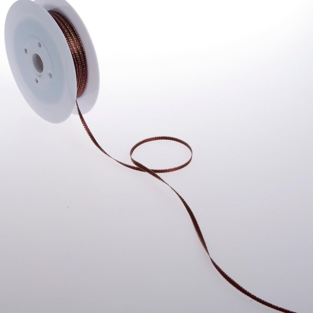 Double-Face Satin mit Goldkante - burgundy- 3mm - 50m - 32103 87