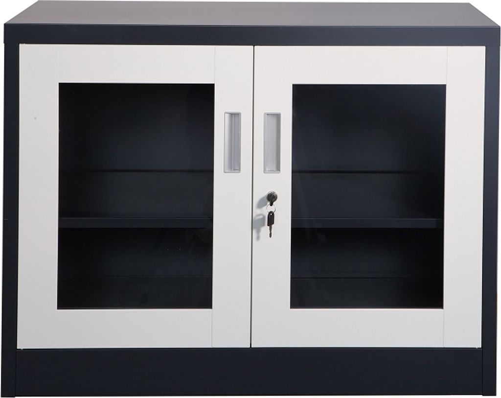 Stahlschrank Metallschrank Aktenschrank Werkzeugschrank Lagerschrank weiss Glasfront Flügeltürenschrank abschließbar stabil pulverbeschichtetes ...