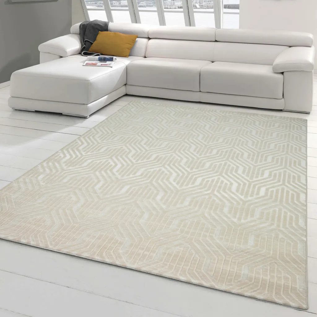 Grand tapis de salon moderne 160x230 cm coloris crème et motifs épurés