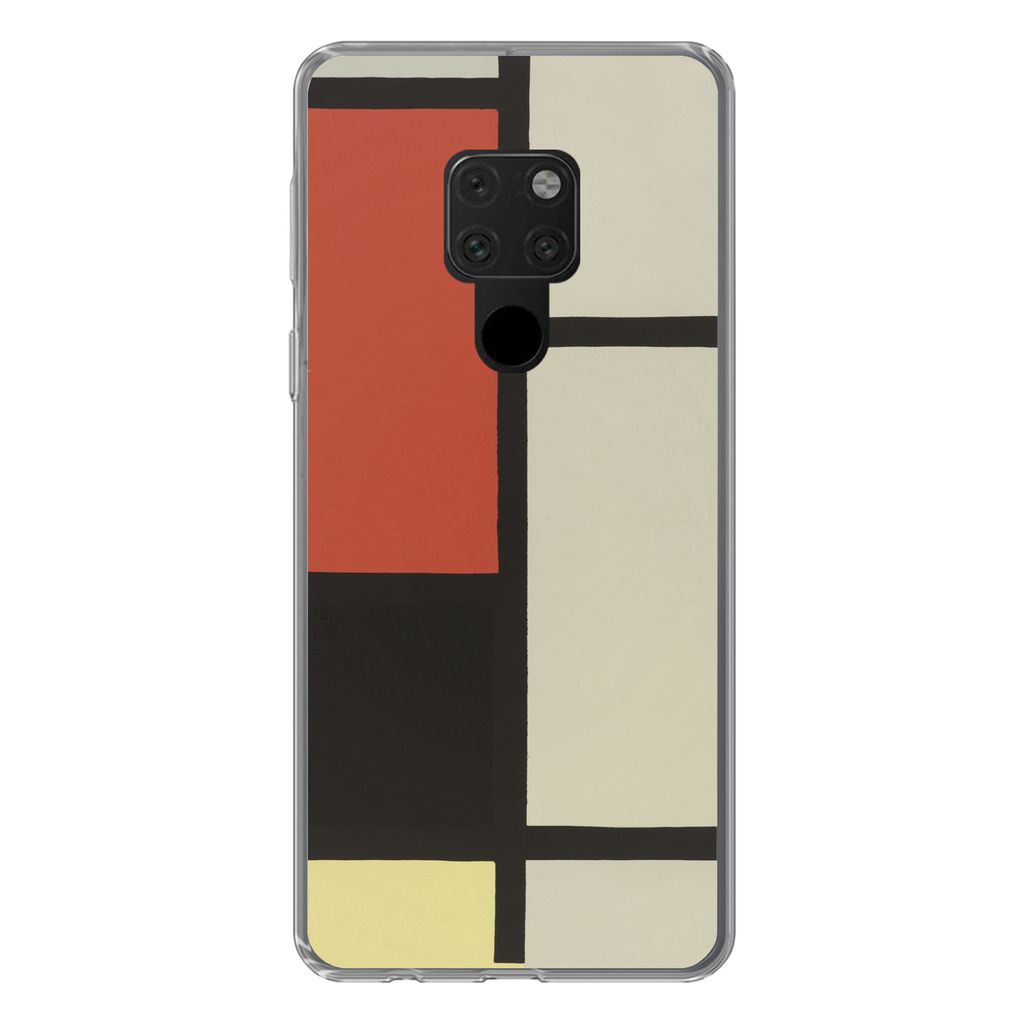 MuchoWow Handyhülle Schutzhülle Hülle für Huawei P40 Lite Komposition mit rotem Quadrat, schwarz, blau - Piet Mondrian Silikon Softcase Handy...