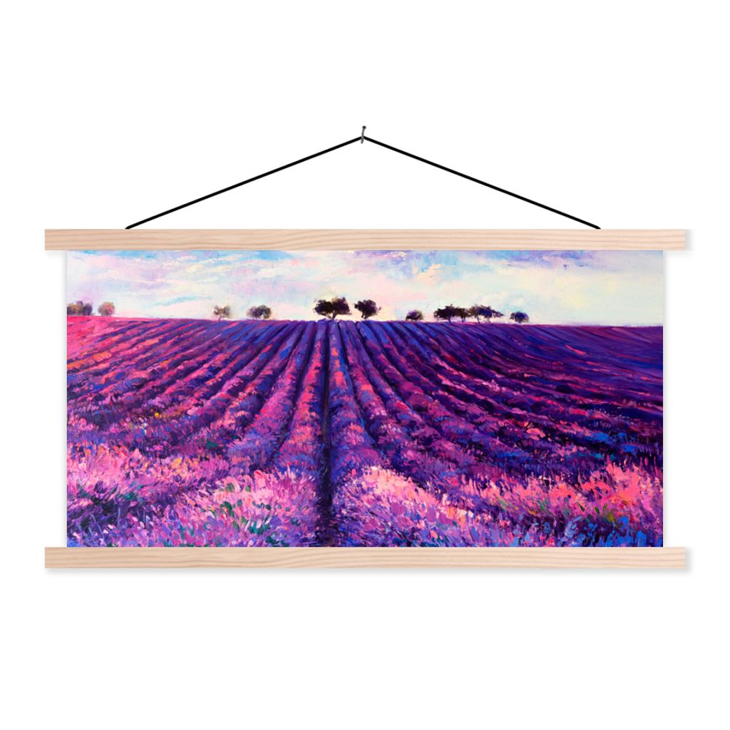 MuchoWow Textilposter Ölfarbe - Malerei - Blumen 60x30 cm mit holzfarbenen Rahmen - Dekoration
