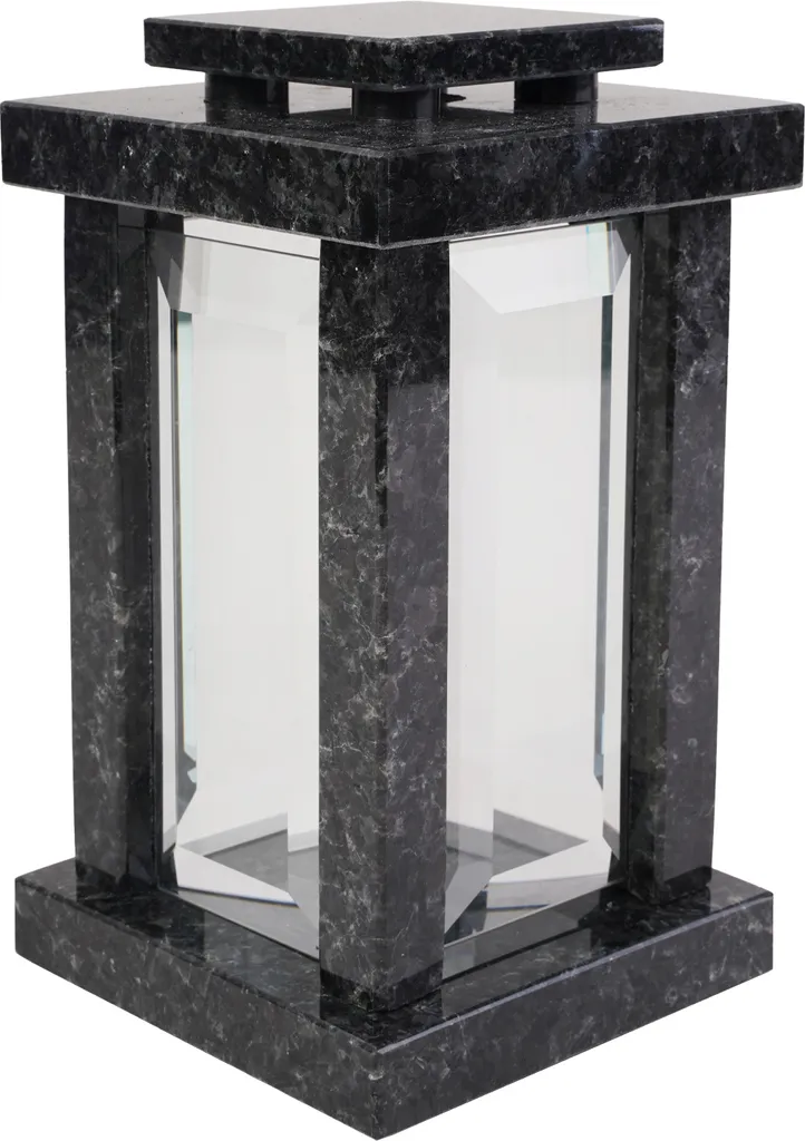 Lampe funéraire carrée pour orner un monument funéraire en granit noir