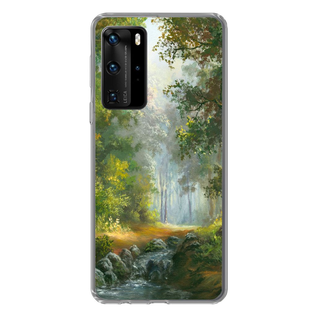 MuchoWow Handyhülle Schutzhülle Hülle für Huawei P40 Pro Wald - Ölgemälde - Sommer Silikon Softcase Handy Hülle - Schutz