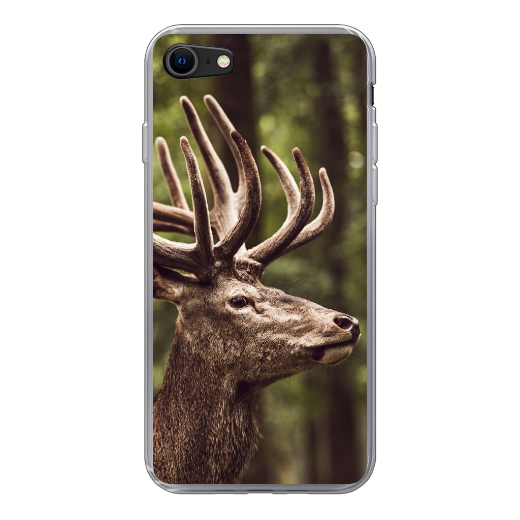 MuchoWow Handyhülle Schutzhülle Hülle für iPhone SE 2022 Hirsch - Natur - Geweih - Wald - Tiere Silikon Softcase Handy Hülle - Schutzhülle